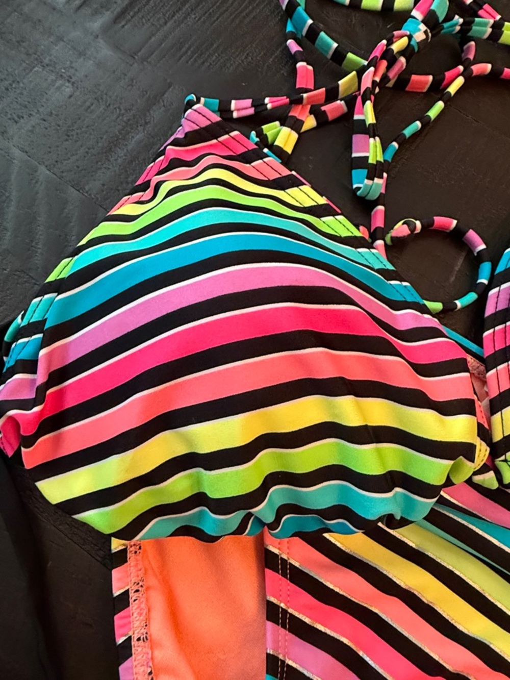 OP/Inmotion Ladies Neon Rainbow Striped Bikini - Top XL, bottom L - Picture 2 of 6